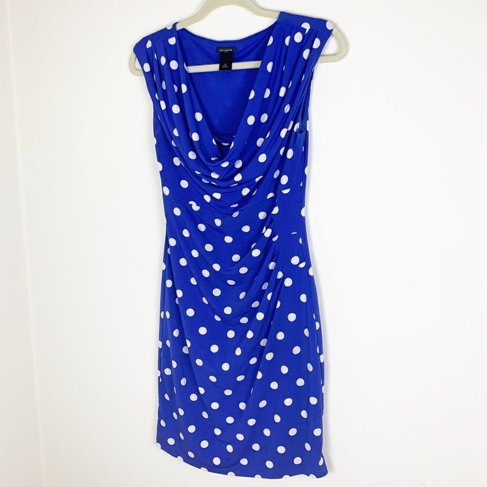 Ann Taylor Blue Polka Dot‎ Sleeveless Dress Sz XS
